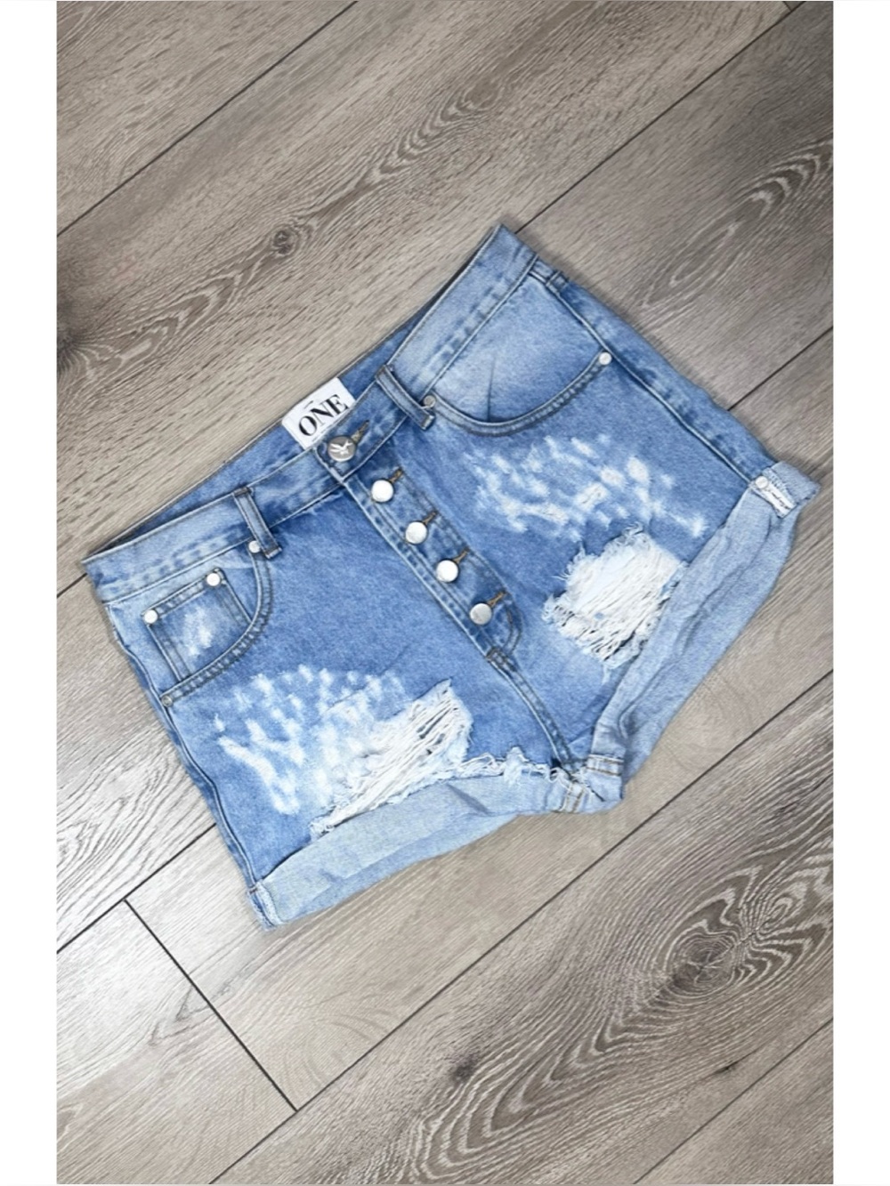 One X One Teaspoon Outlaws Distressed Cuffed Raw Hem Denim Shorts